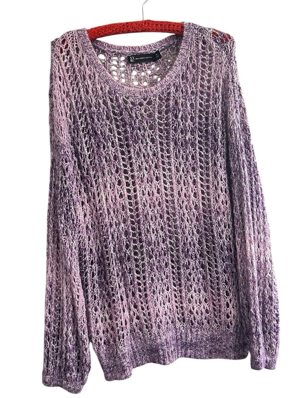 New York & Company Open-Knit Lavender Sweater Top